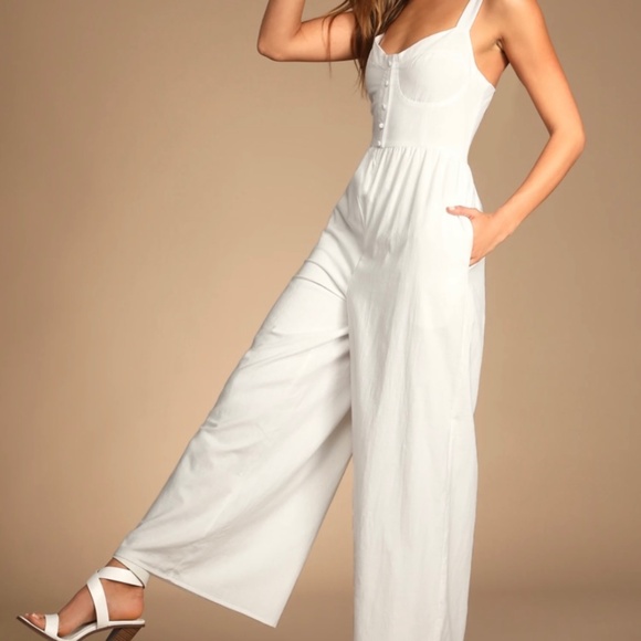 White Wide Leg Jumpsuit - Picture 1 of 10